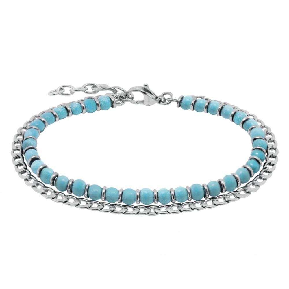 Chimiama Bracciale 2 Fili Acciaio e Turchese