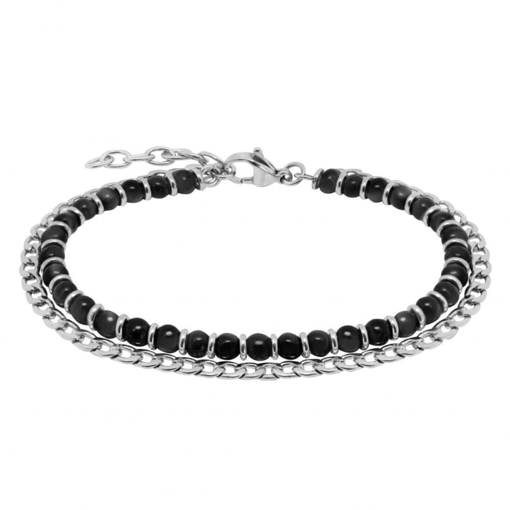 Chimiama Bracciale 2 Fili Acciaio e Onice