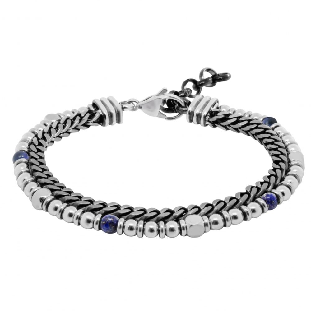 Chimiama Bracciale 2 Fili Acciaio Pvd Gunmetal e Sodalite