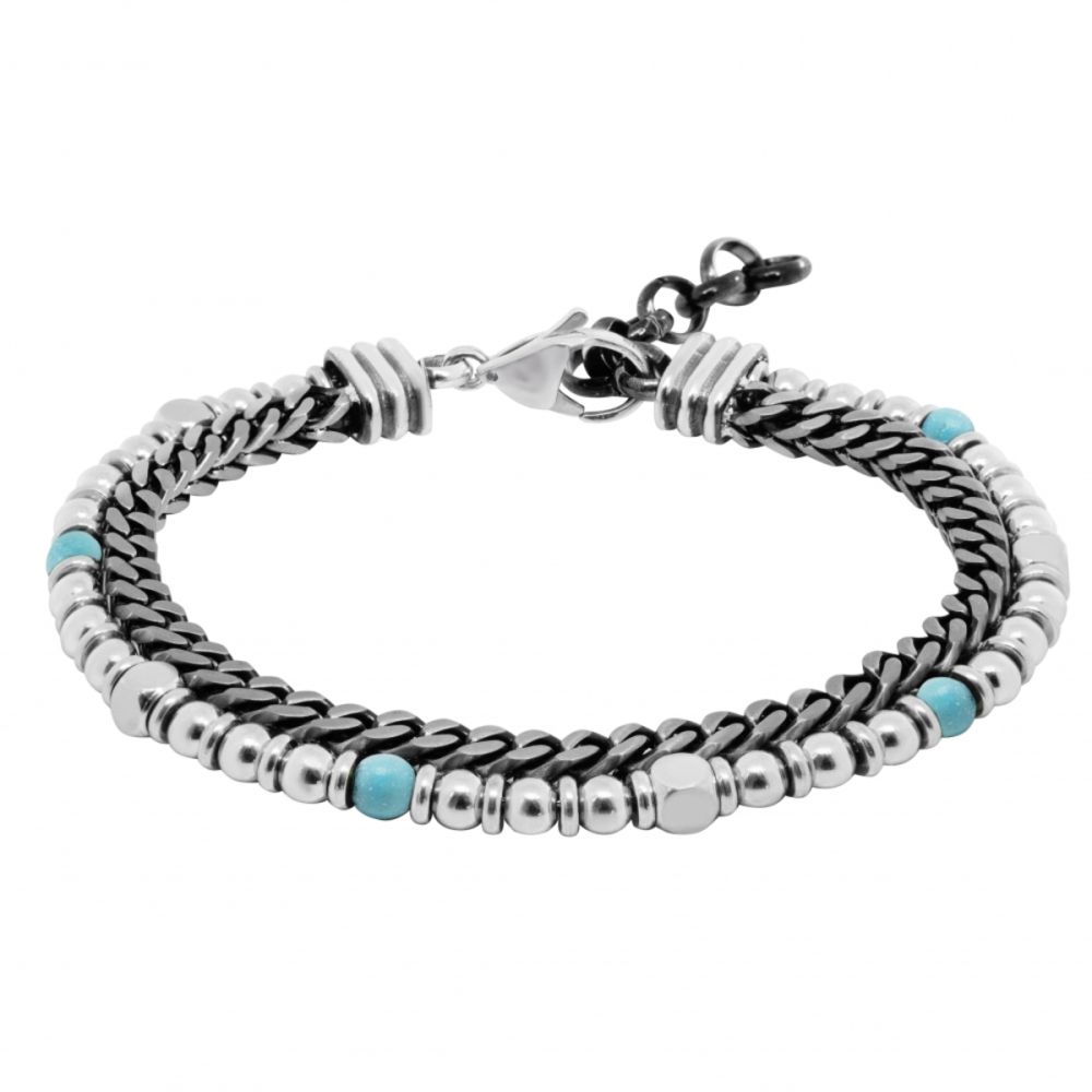 Chimiama Bracciale 2 Fili Acciaio Pvd Gunmetal e Turchese