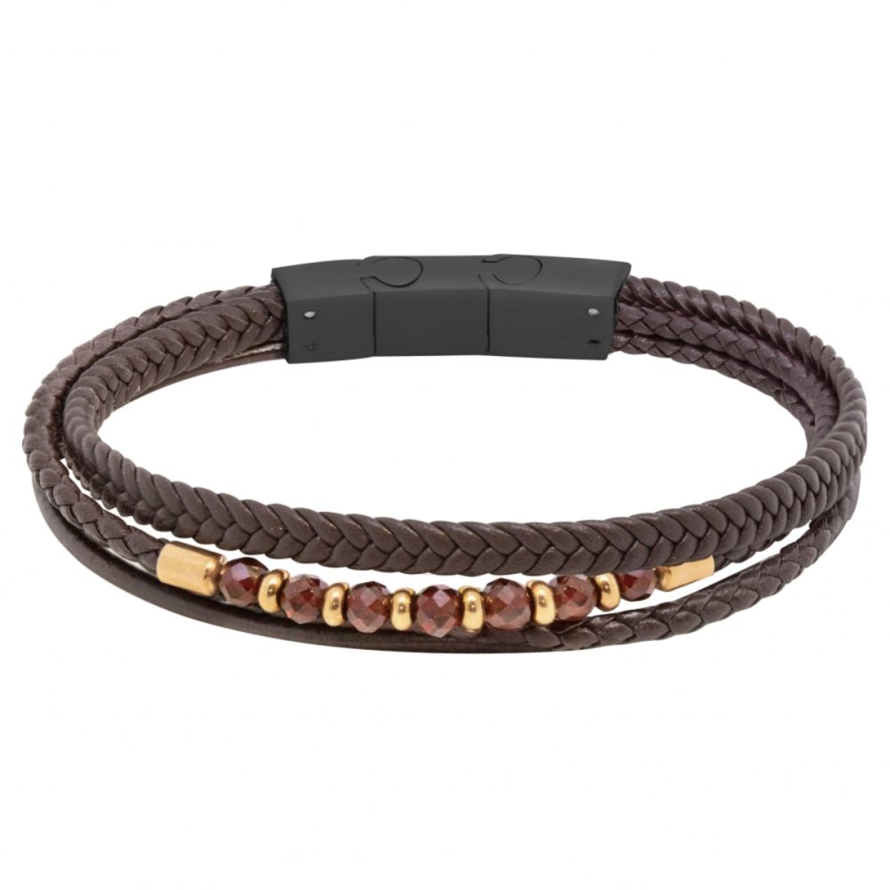 Chimiama Bracciale 3 Fili Pelle Marrone e Acciaio