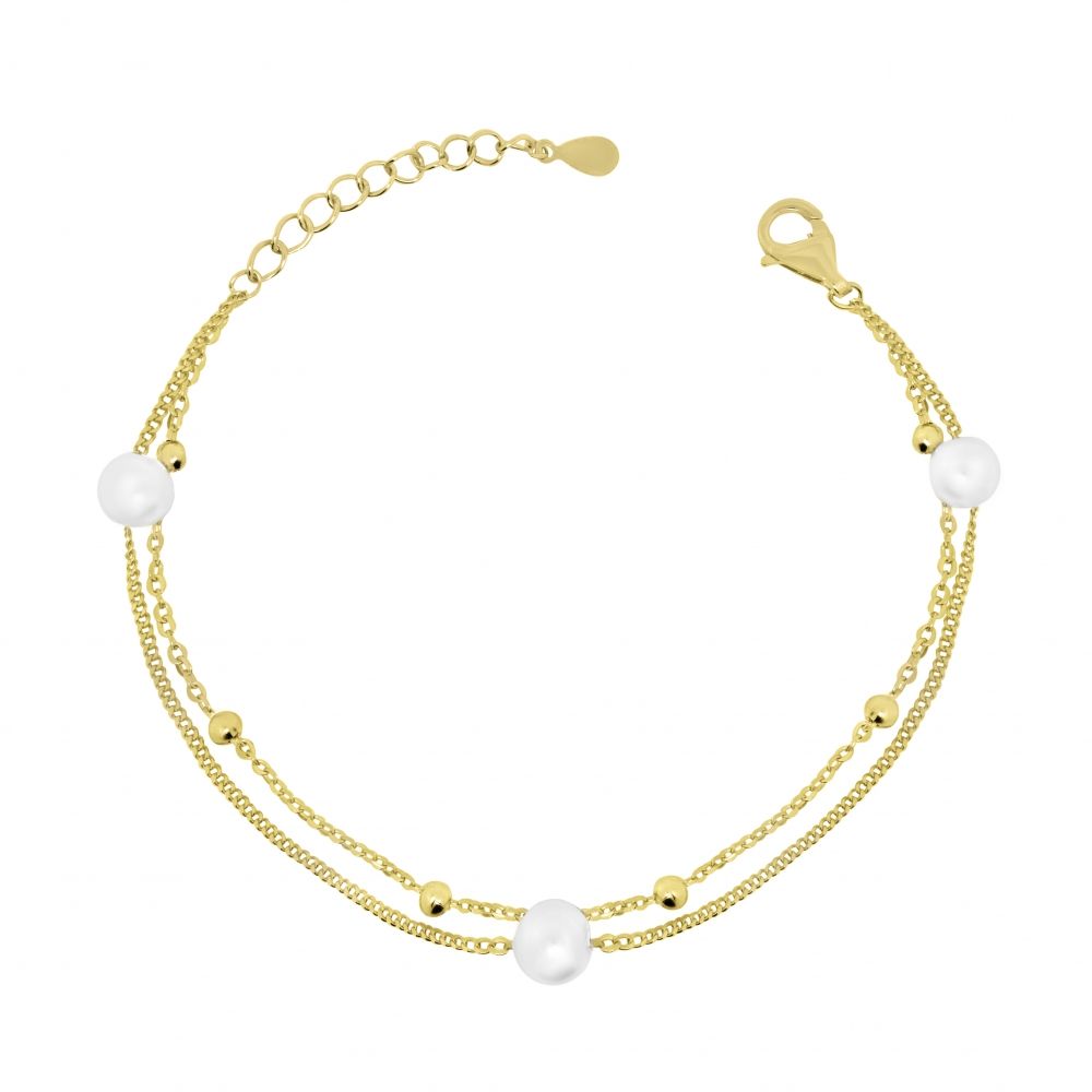 Chimiama Bracciale 2 Fili Argento Gold Con Perle