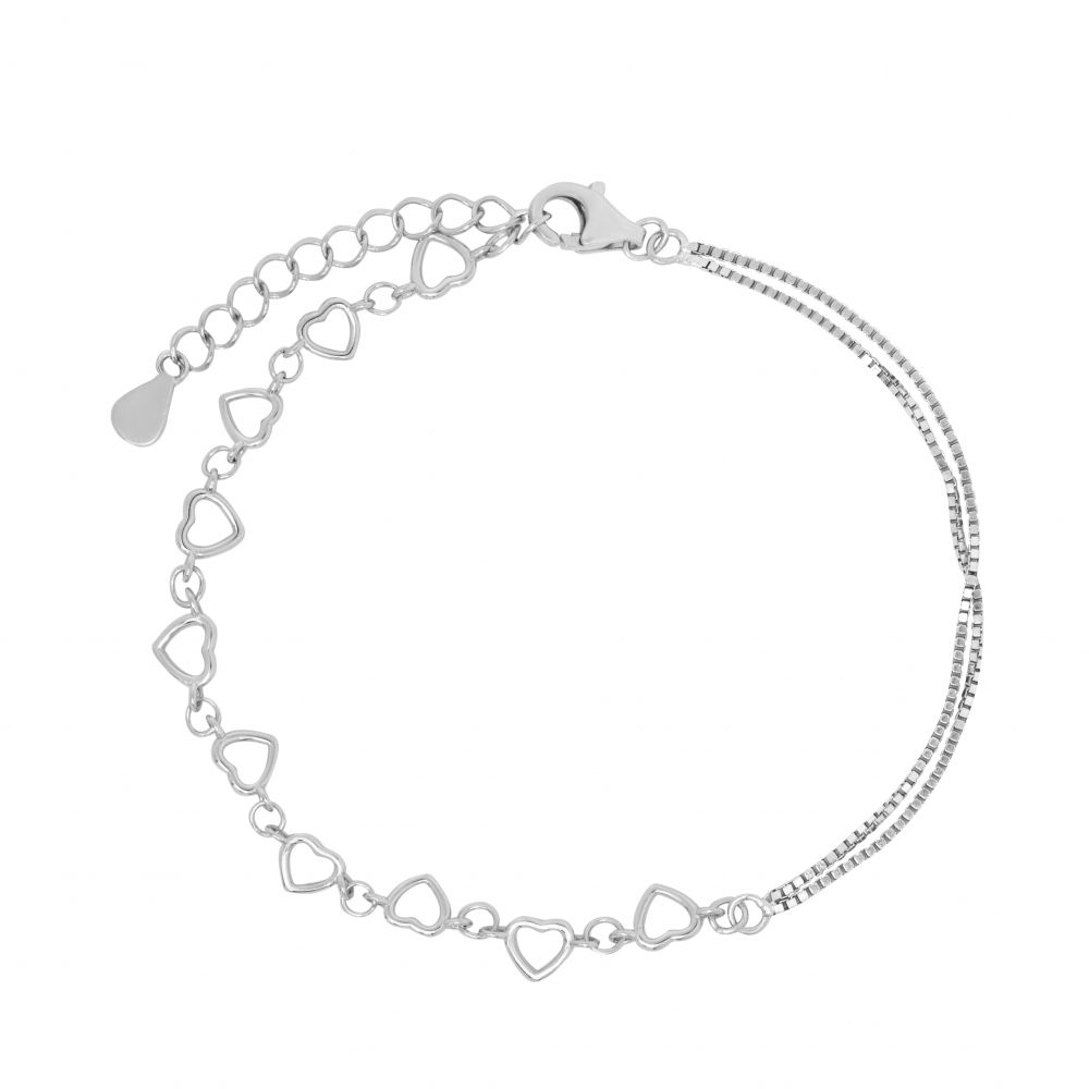 Chimiama Bracciale 2 Fili Argento con Cuori