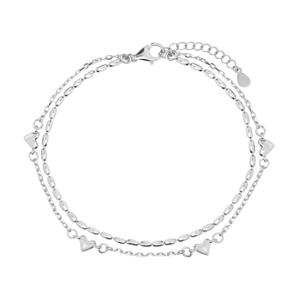 Chimiama Bracciale 2 Fili Argento con Cuori