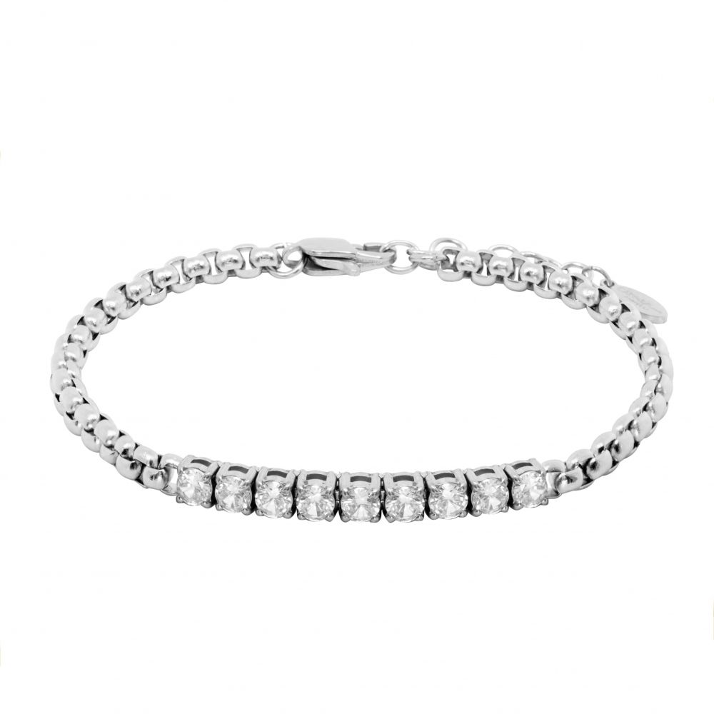 Chimiama Bracciale Acciaio e Zirconi Bianchi