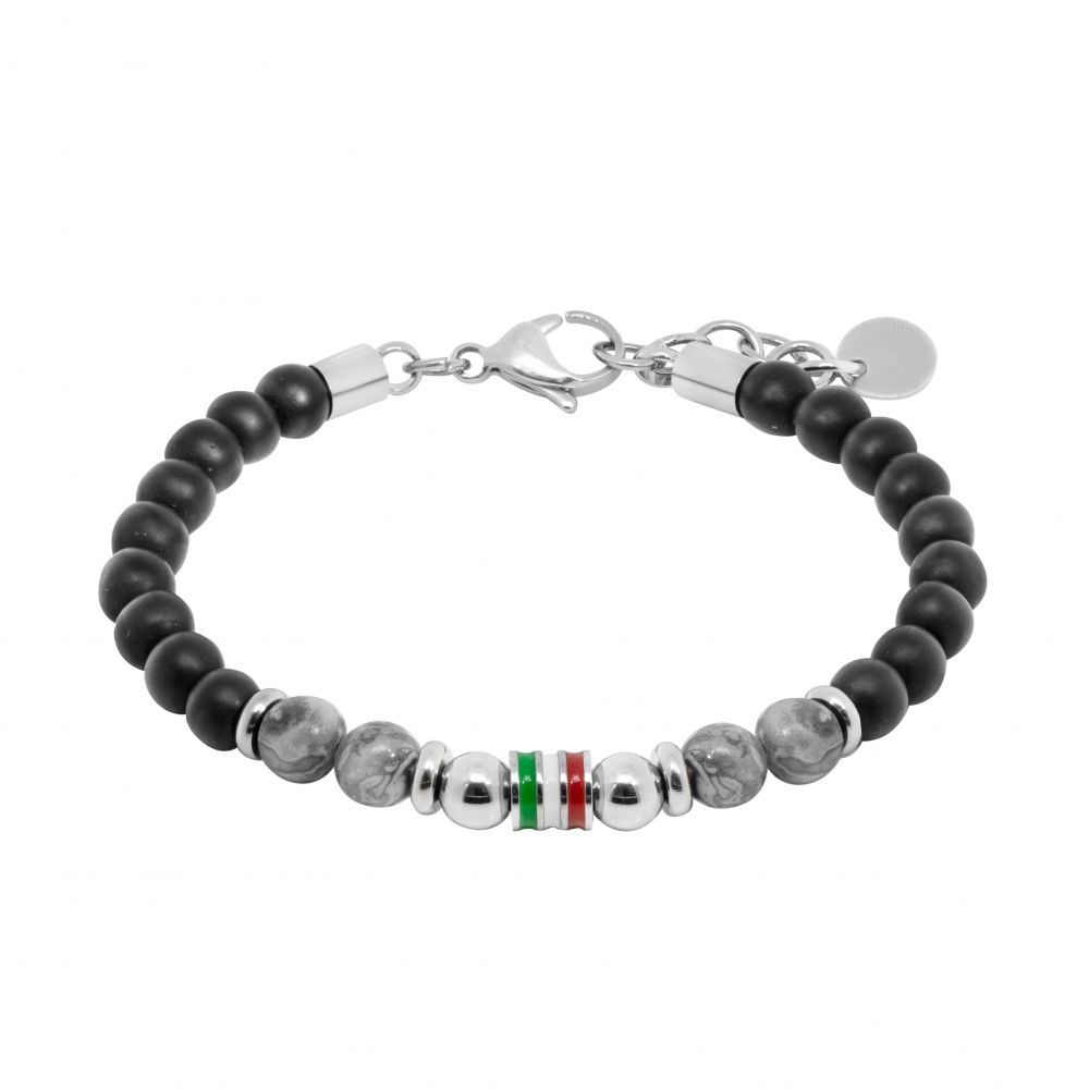 Chimiama Bracciale Acciaio Onice e Diaspro