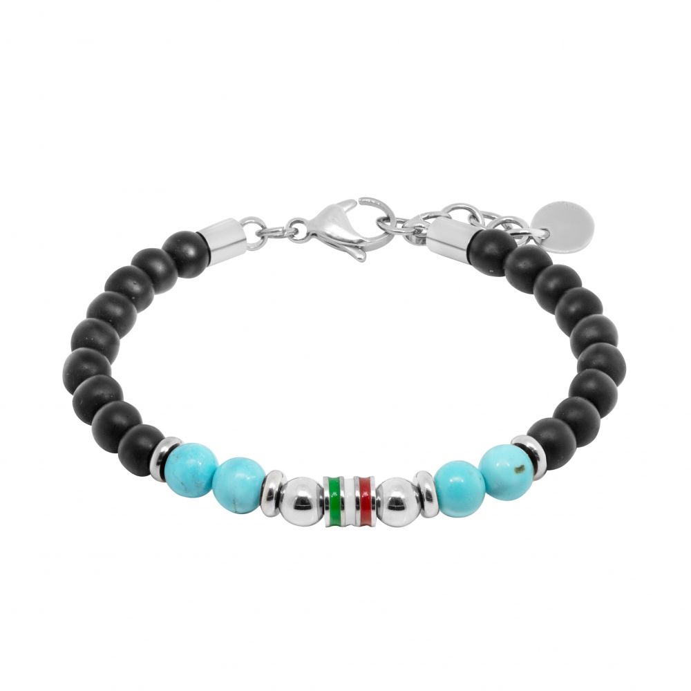 Chimiama Bracciale Acciaio Onice e Turchese