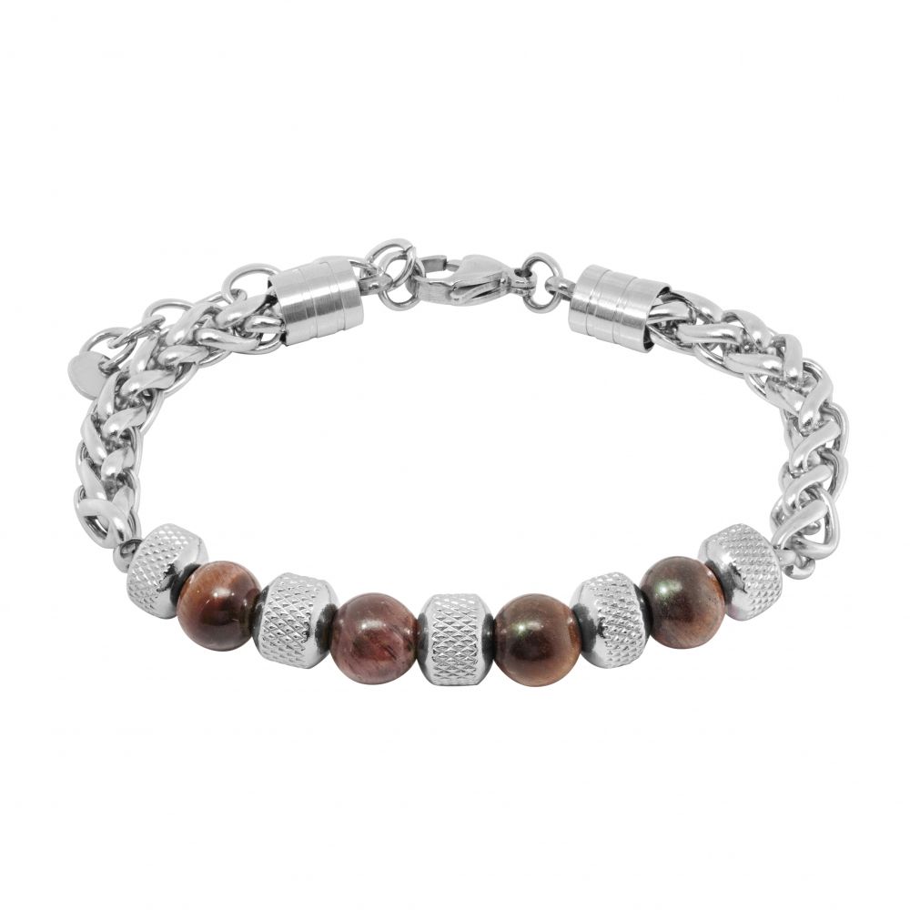 Chimiama Bracciale Acciaio e Occhio di Tigre
