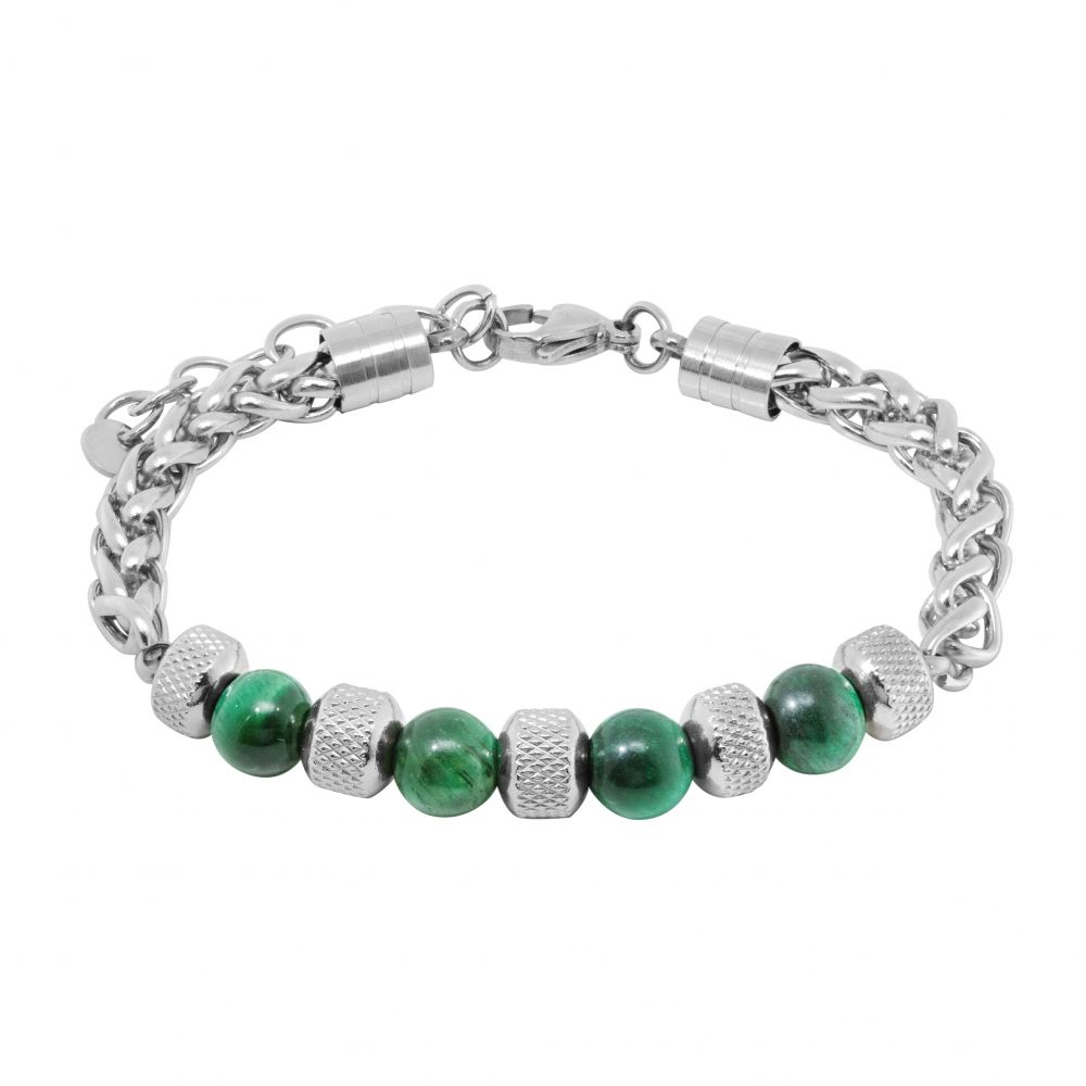 Chimiama Bracciale Acciaio e Occhio di Tigre Verde