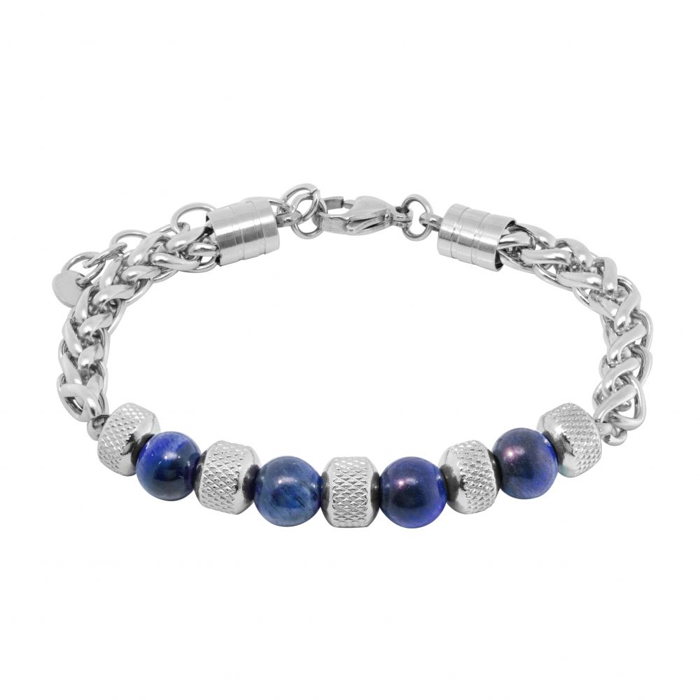 Chimiama Bracciale Acciaio e Occhio di Tigre Blu