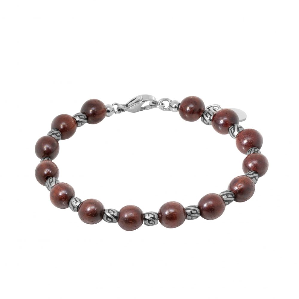 Chimiama Bracciale Acciaio e Legno Rosso