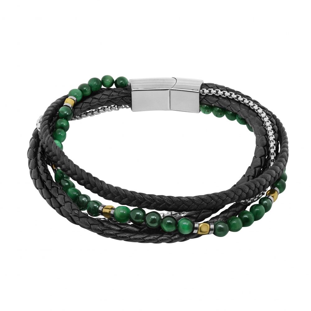 Chimiama Bracciale Acciaio e Pelle con Occhio di Tigre