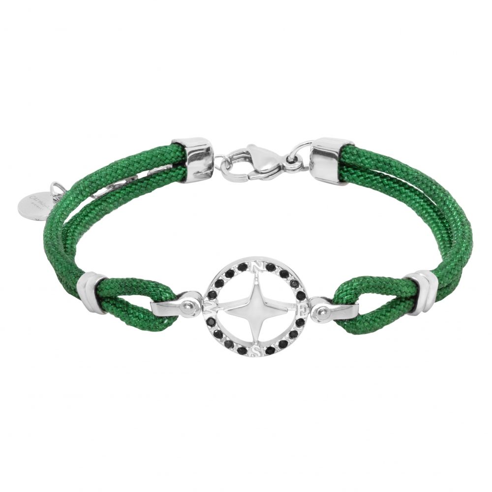 Chimiama Bracciale Rosa Dei Venti Acciaio e Nylon Verde