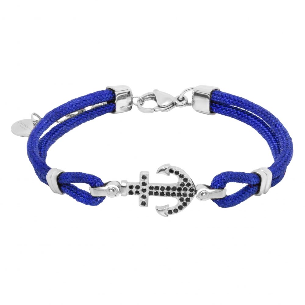 Chimiama Bracciale Ancora Acciaio e Nylon Blu