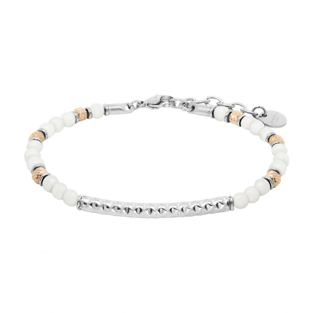 Chimiama Bracciale Acciaio Pvd Rosè e Agata Bianca