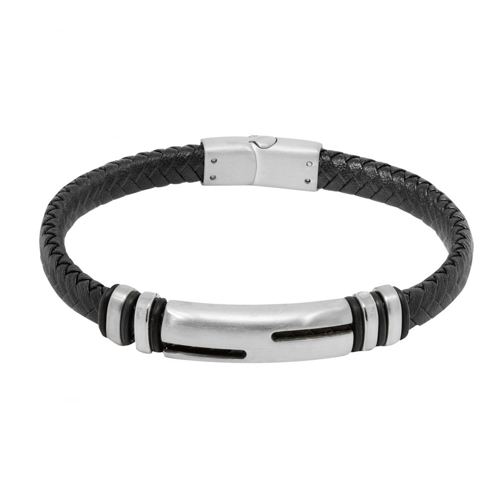 Chimiama Bracciale Pelle e Acciaio con Piastra