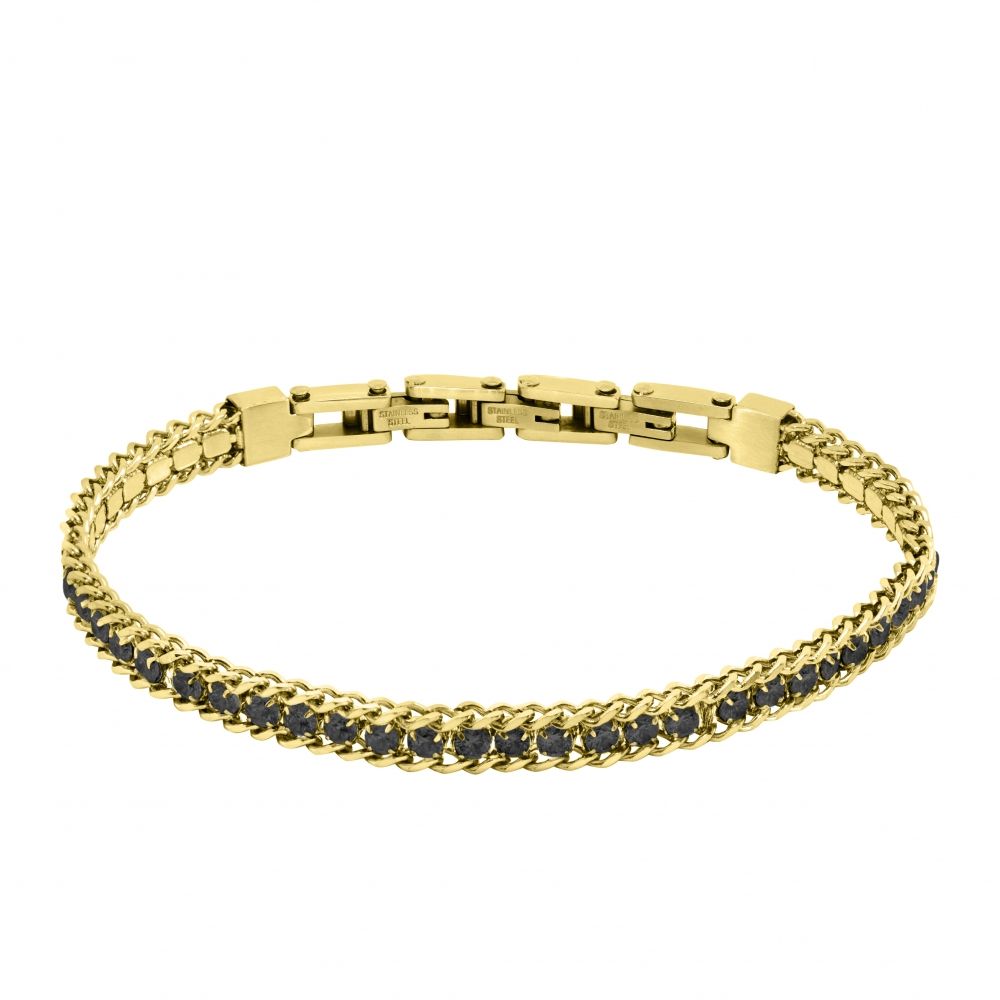 Chimiama Bracciale Acciaio Gold e Zirconi Neri
