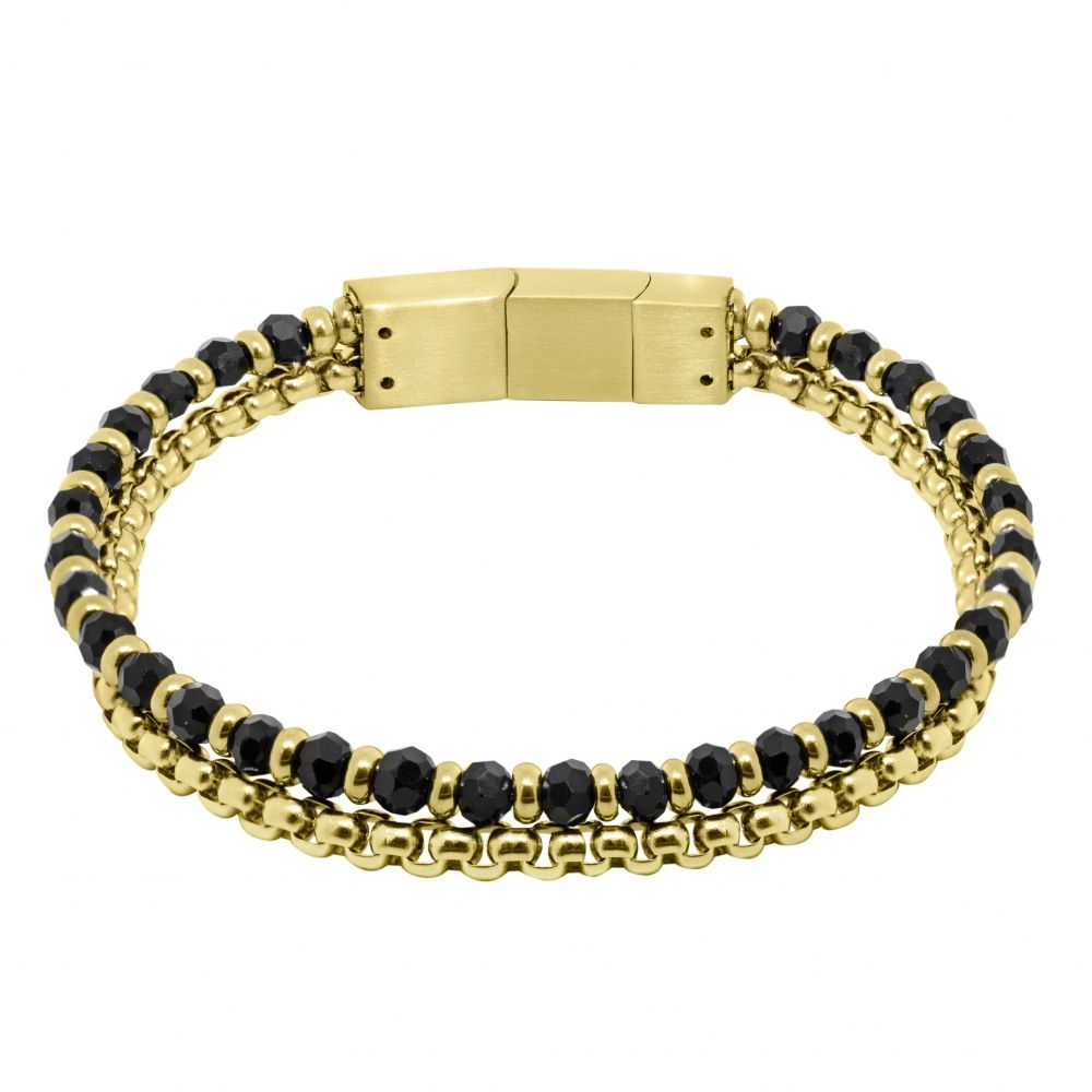 Chimiama Bracciale 2 Fili Acciaio Gold e Sfere Nere
