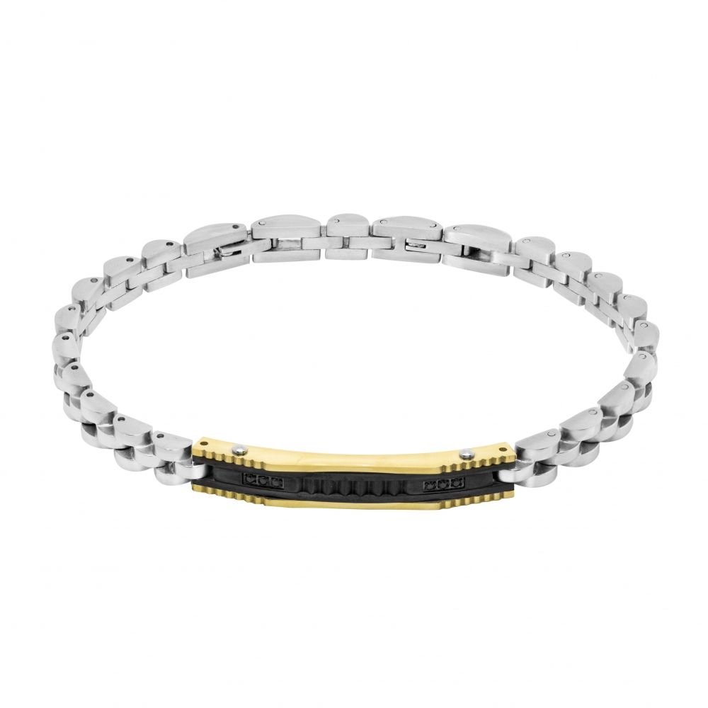 Chimiama Bracciale Acciaio Piastra Gold con Zirconi