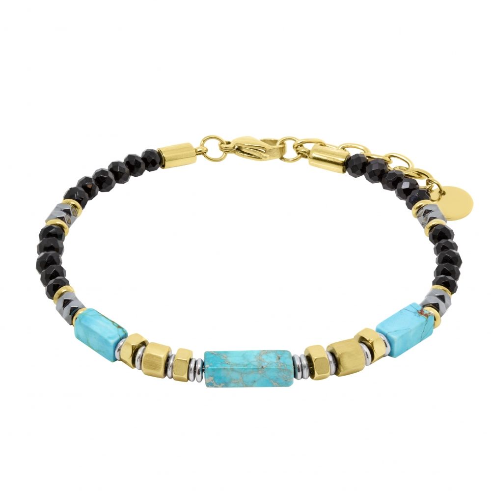 Chimiama Bracciale Acciaio Gold Turchese e Onice