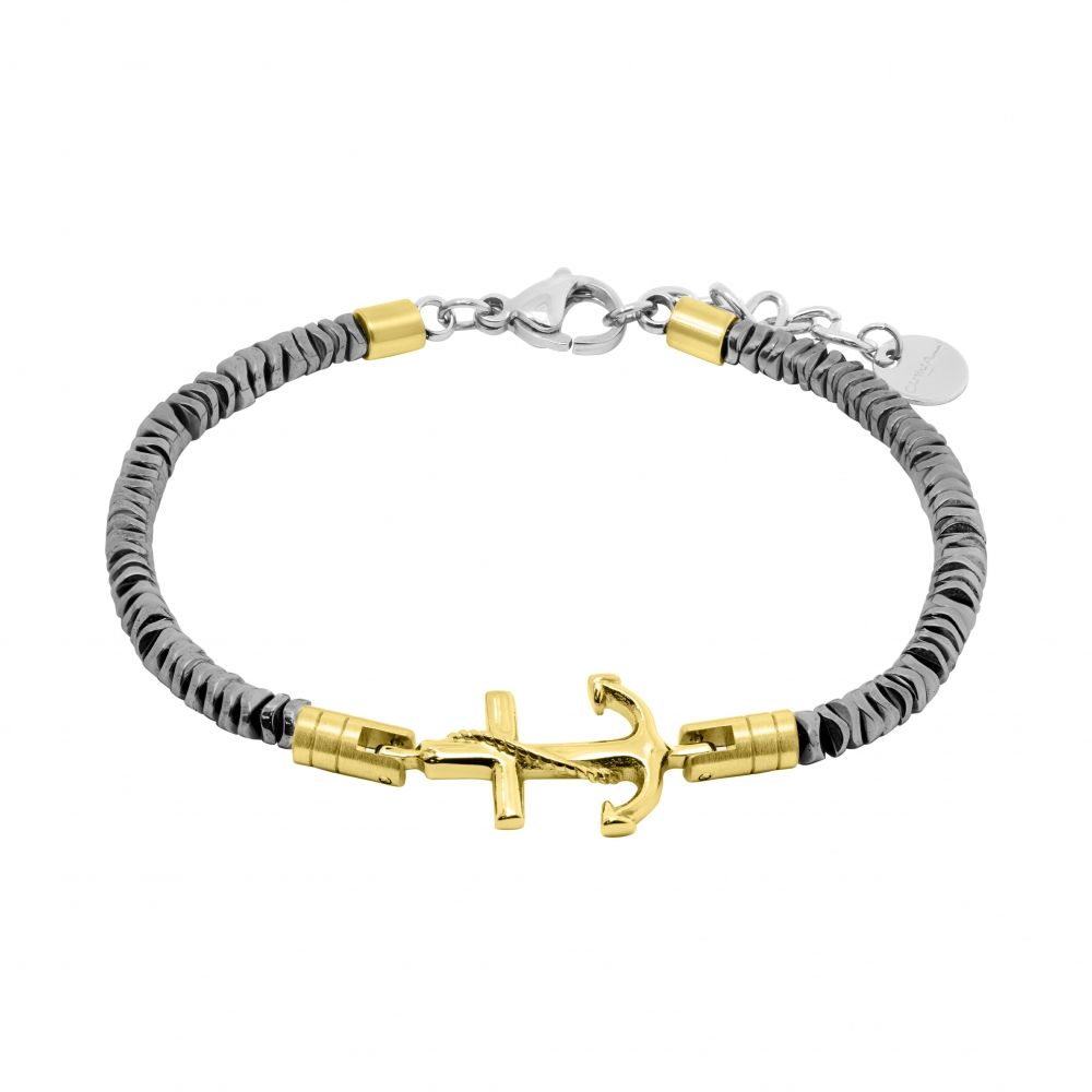 Chimiama Bracciale Acciaio Pvd Gunmetal Ancora Gold
