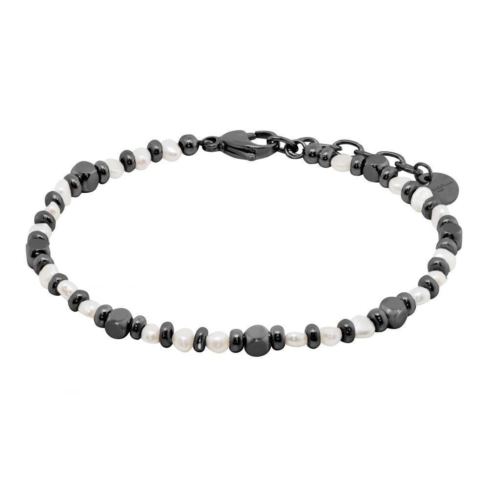 Chimiama Bracciale Acciaio Pvd Nero e Perla