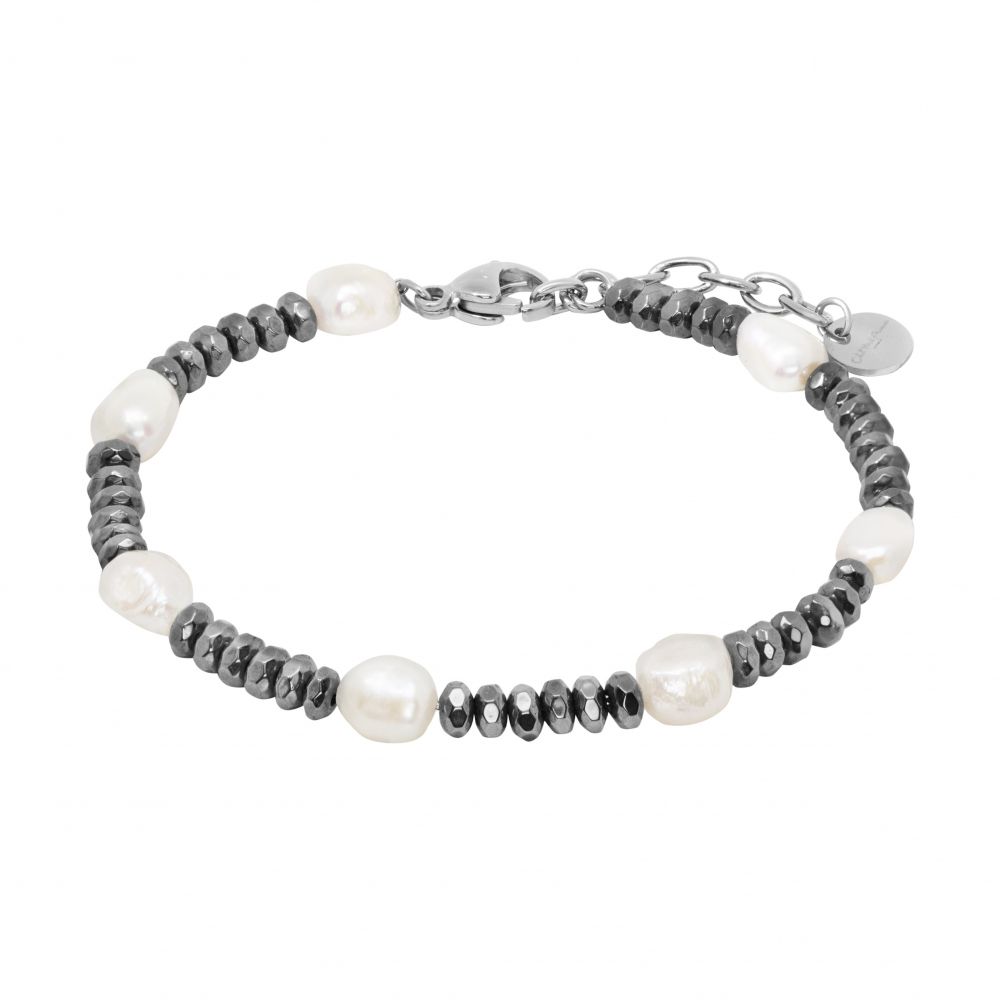 Chimiama Bracciale Elementi Acciaio e Perle