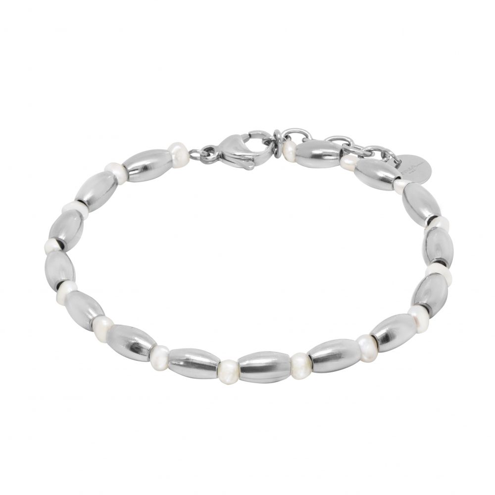 Chimiama Bracciale Elementi Acciaio e Perle