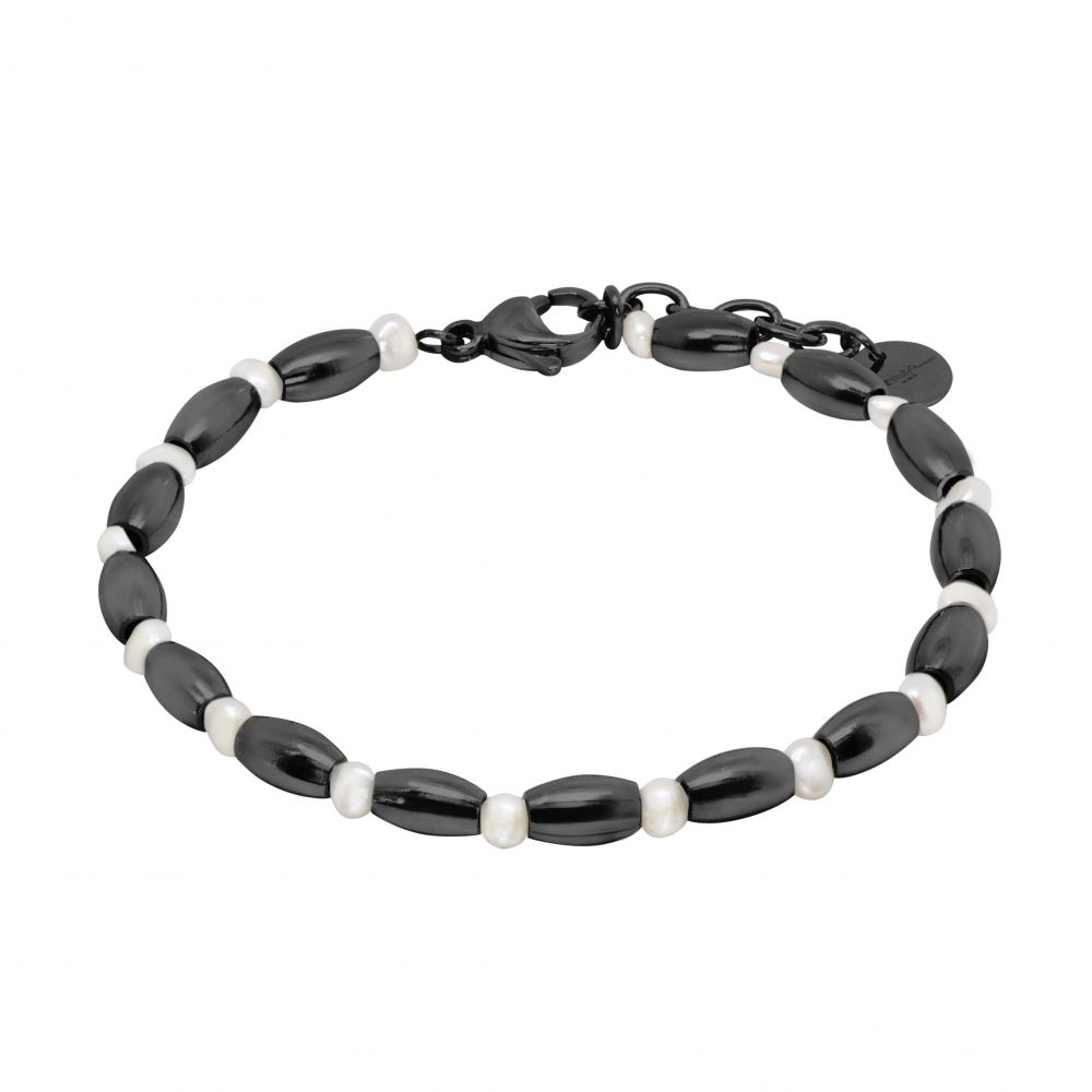 Chimiama Bracciale Elementi Acciaio Pvd Nero e Perle
