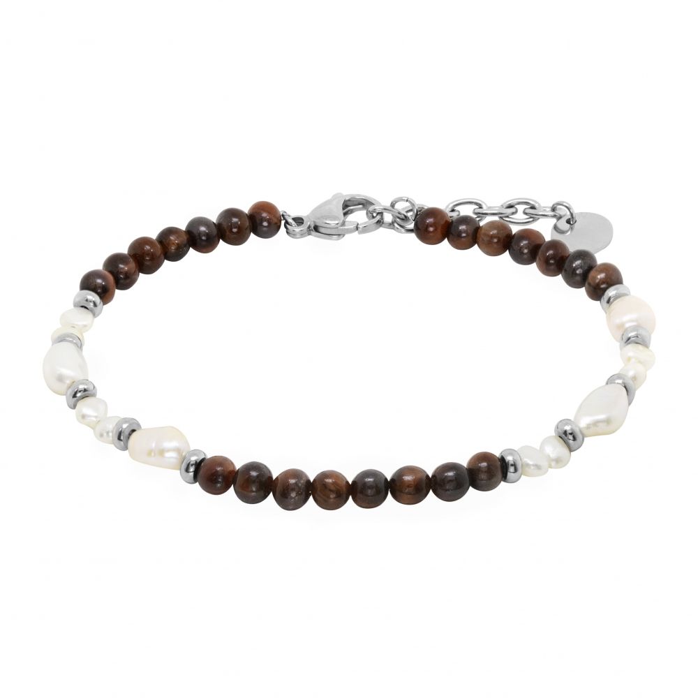 Chimiama Bracciale Acciaio Perle e Occhio di Tigre