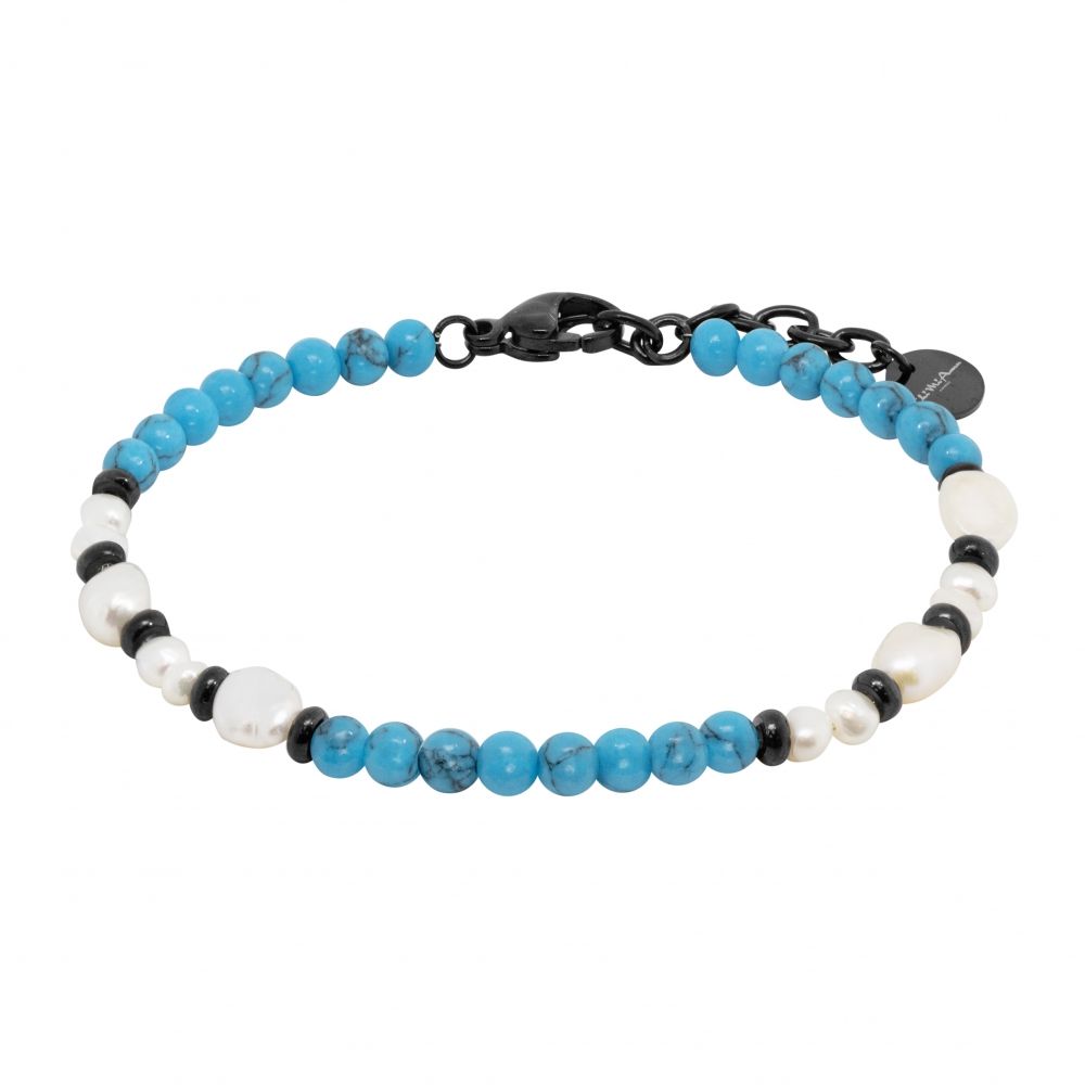 Chimiama Bracciale Acciaio Pvd Nero Perle e Turchese
