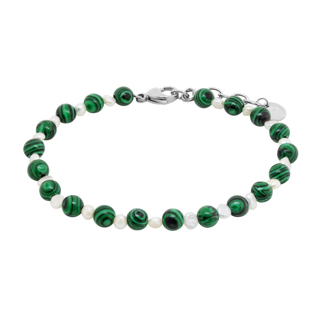 Chimiama Bracciale Acciaio Perle e Malachite