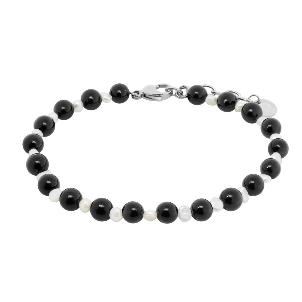 Chimiama Bracciale Acciaio Perle e Onice