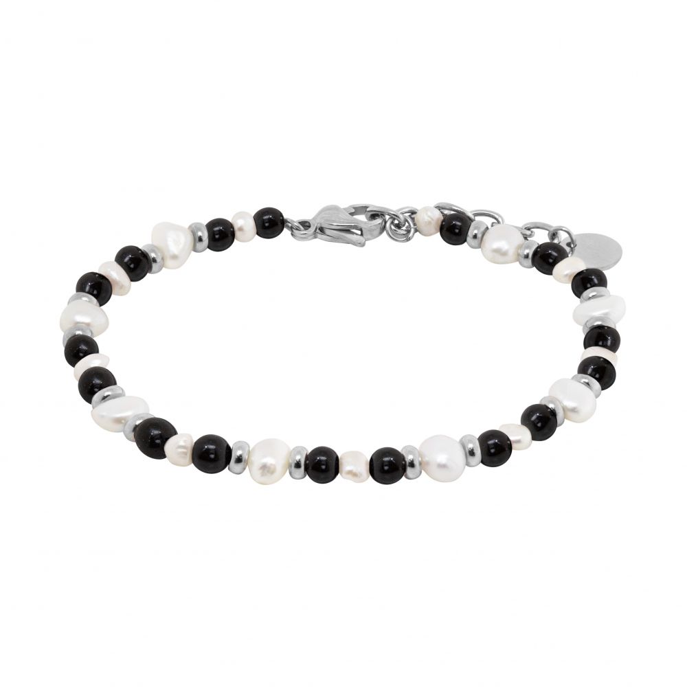 Chimiama Bracciale Acciaio Perle e Onice