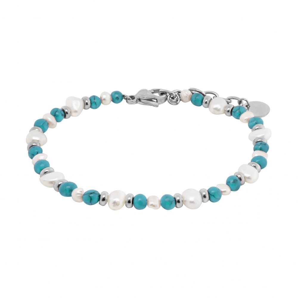 Chimiama Bracciale Acciaio Perle e Turchese