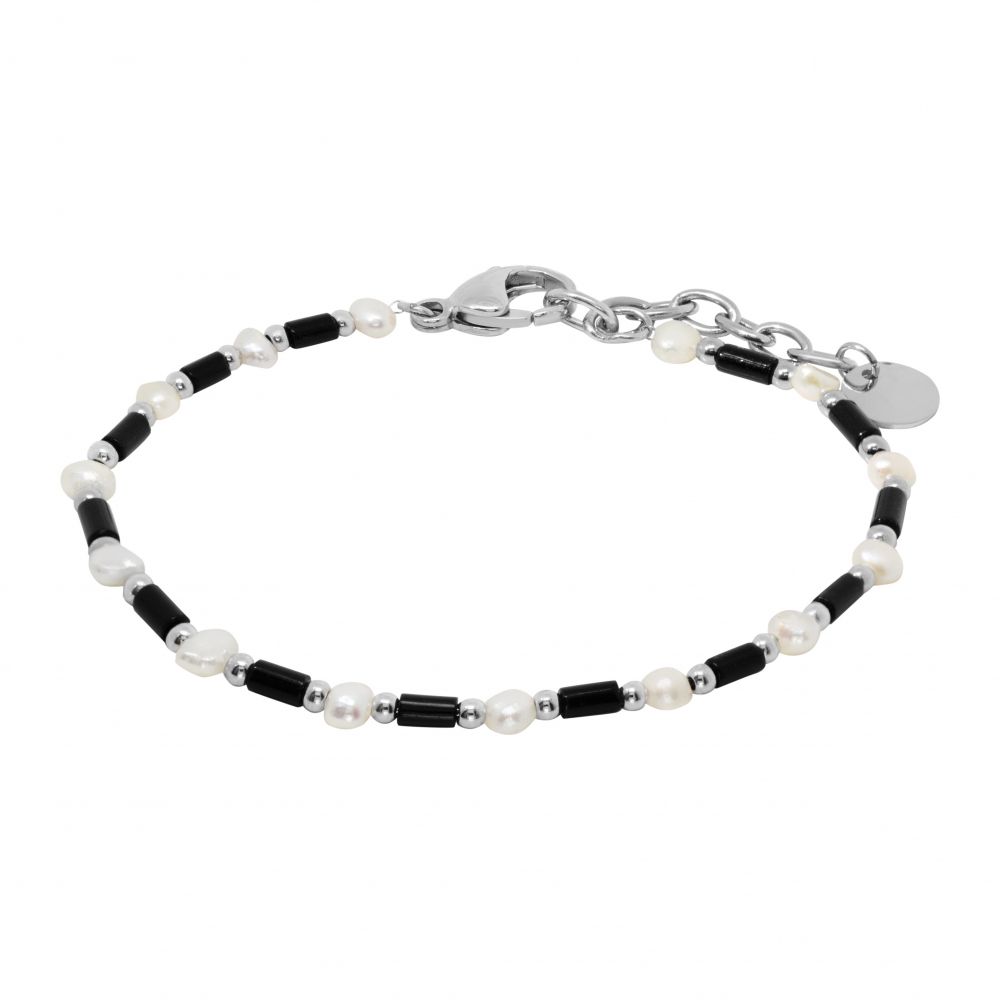 Chimiama Bracciale Acciaio Perle e Vetro Nero