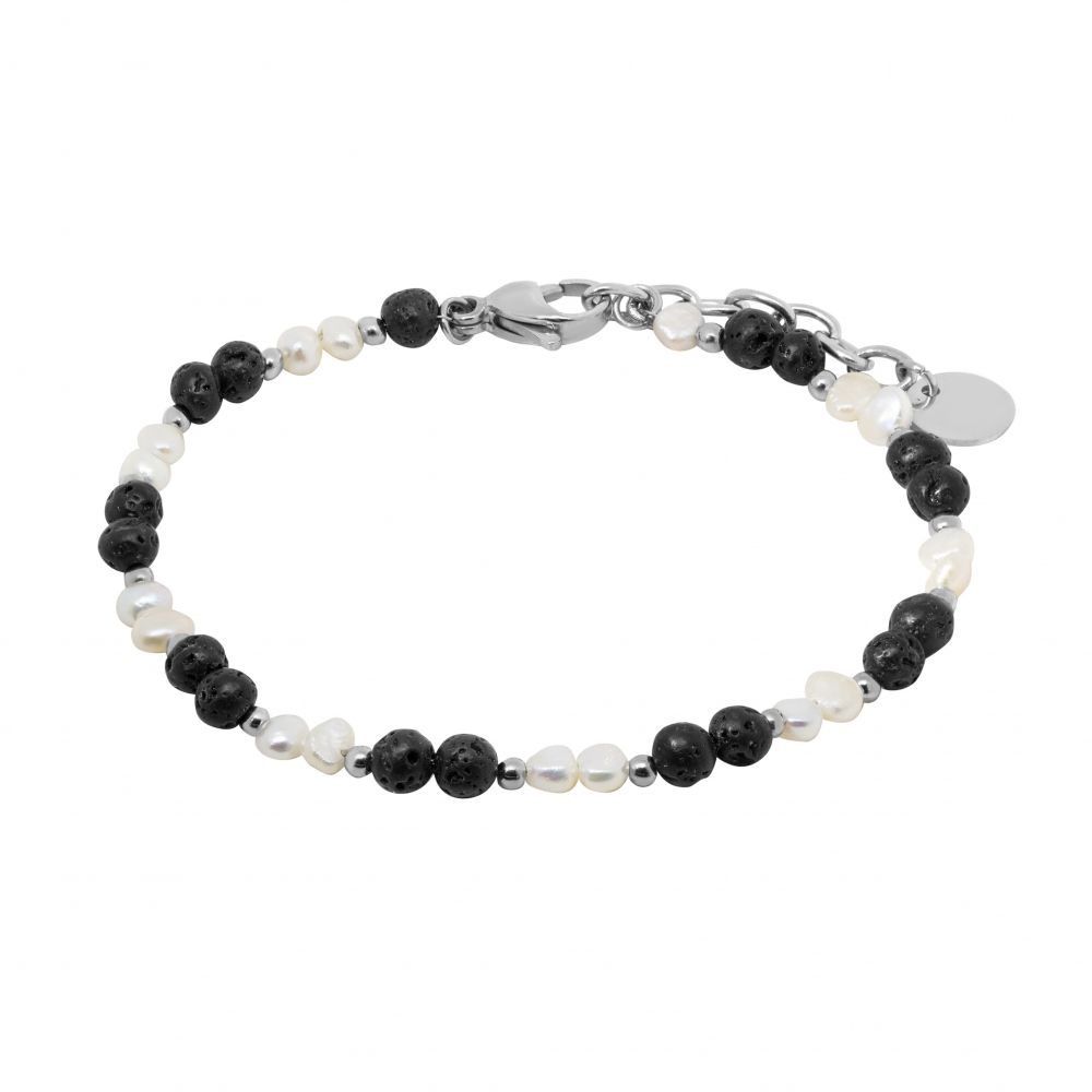 Chimiama Bracciale Acciaio Perle e Lava Nera