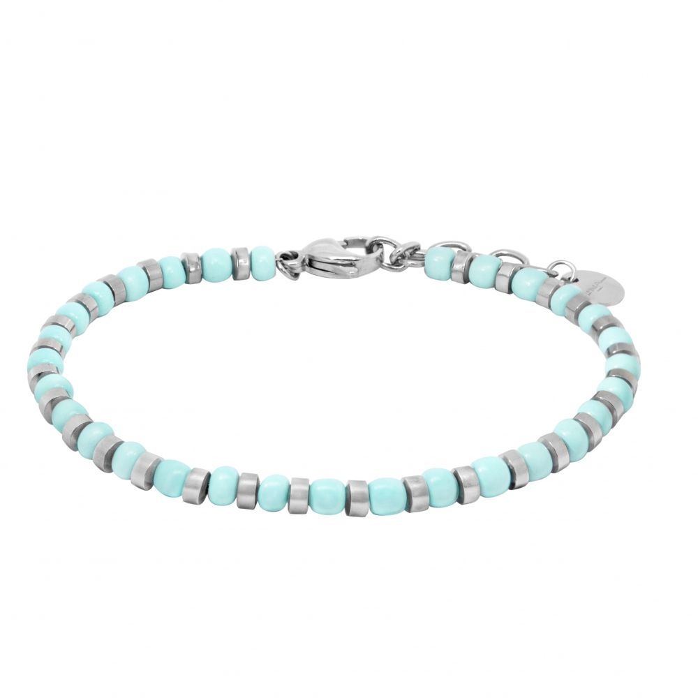 Chimiama Bracciale Elementi Acciaio e Vetro Azzurro