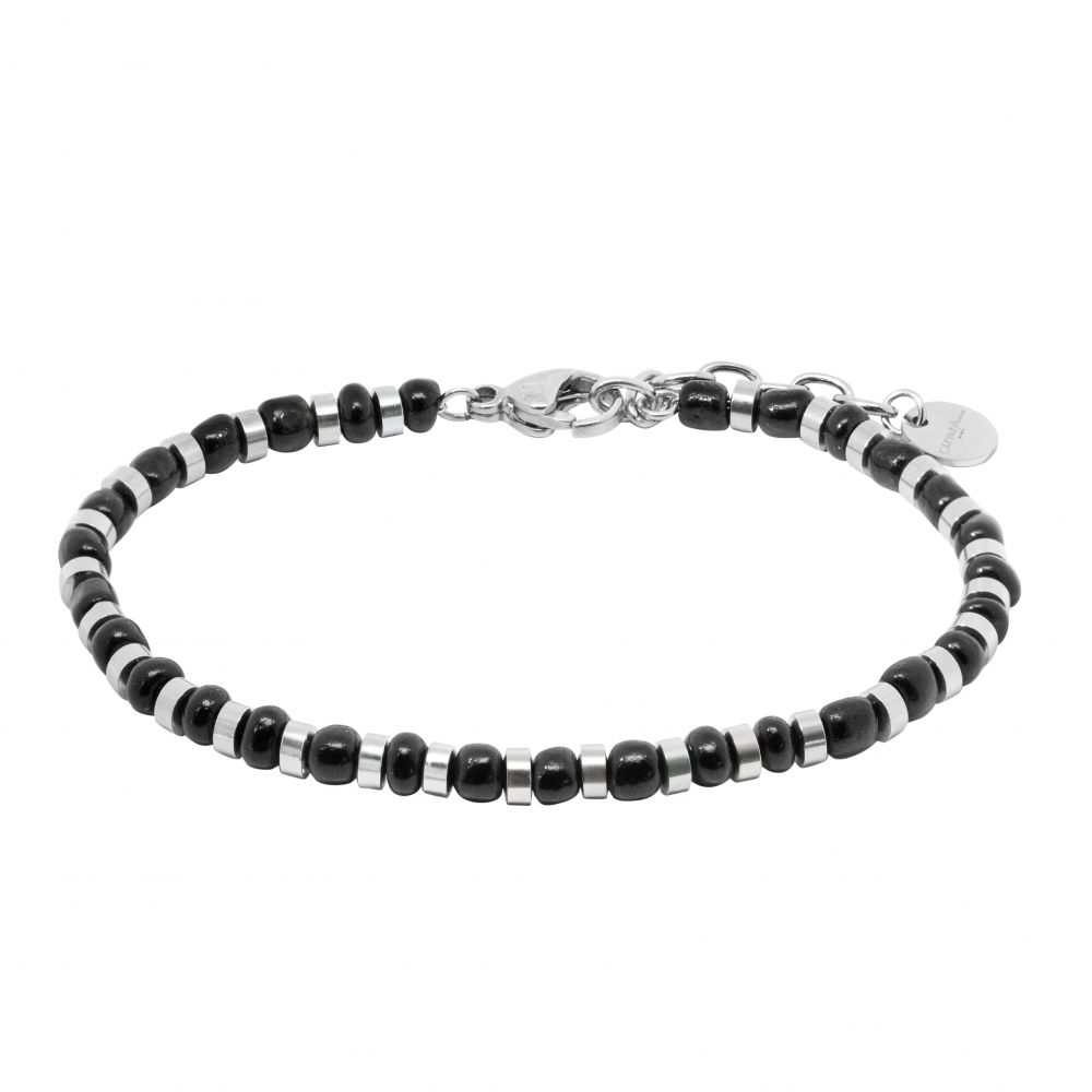 Chimiama Bracciale Elementi Acciaio e Vetro Nero