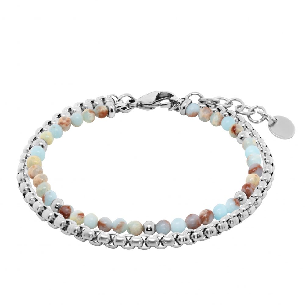 Chimiama Bracciale 2 Fili Acciaio e Agata Multicolor