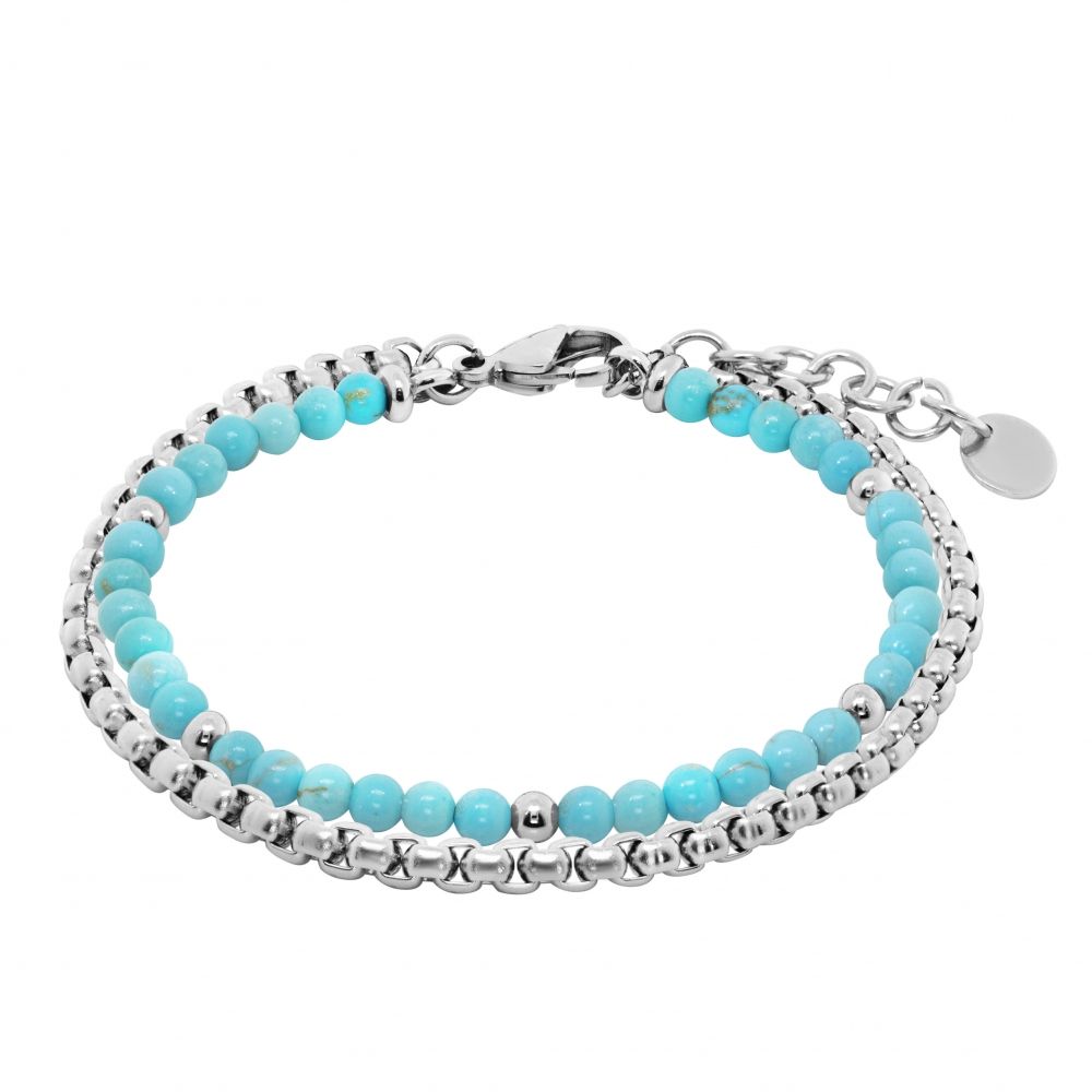 Chimiama Bracciale 2 Fili Acciaio e Turchese