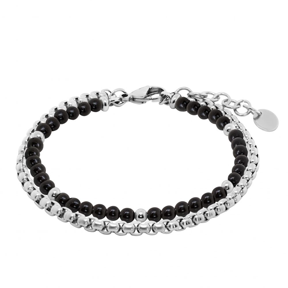 Chimiama Bracciale 2 Fili Acciaio e Onice