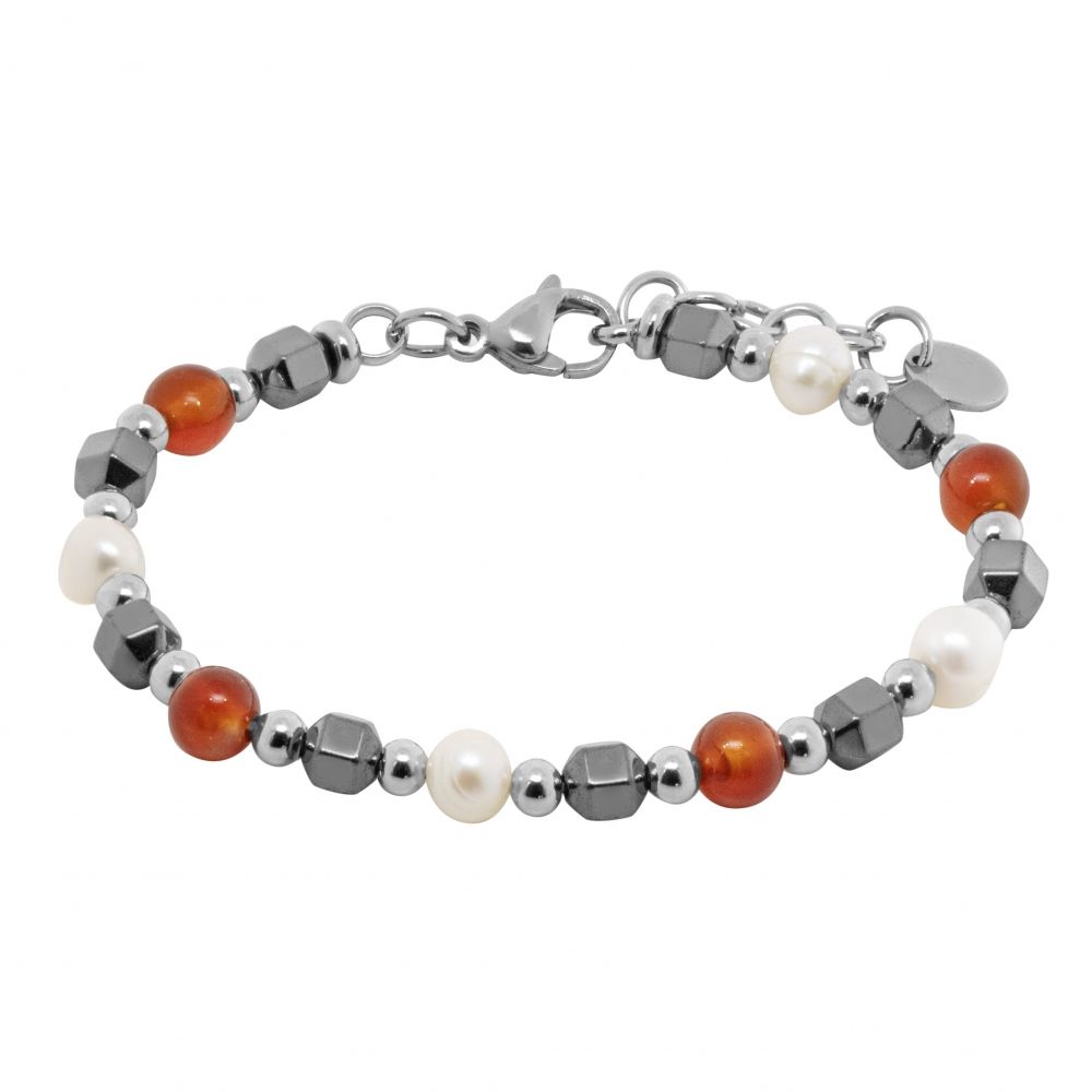 Chimiama Bracciale Acciaio Perle e Corniola