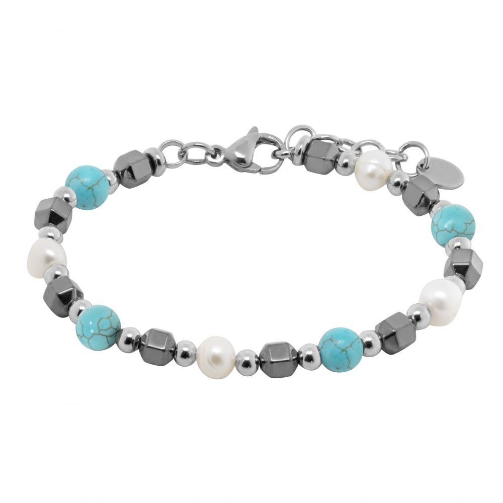 Chimiama Bracciale Acciaio Perle e Turchese