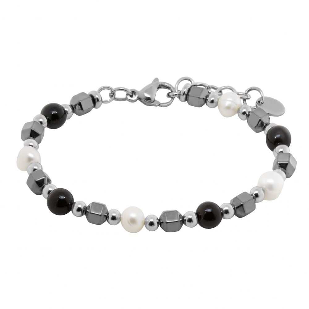 Chimiama Bracciale Acciaio Perle e Onice