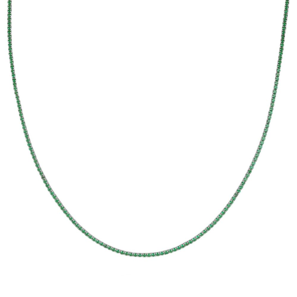 Chimiama Collana Tennis Argento Rodiato Cristalli Verdi