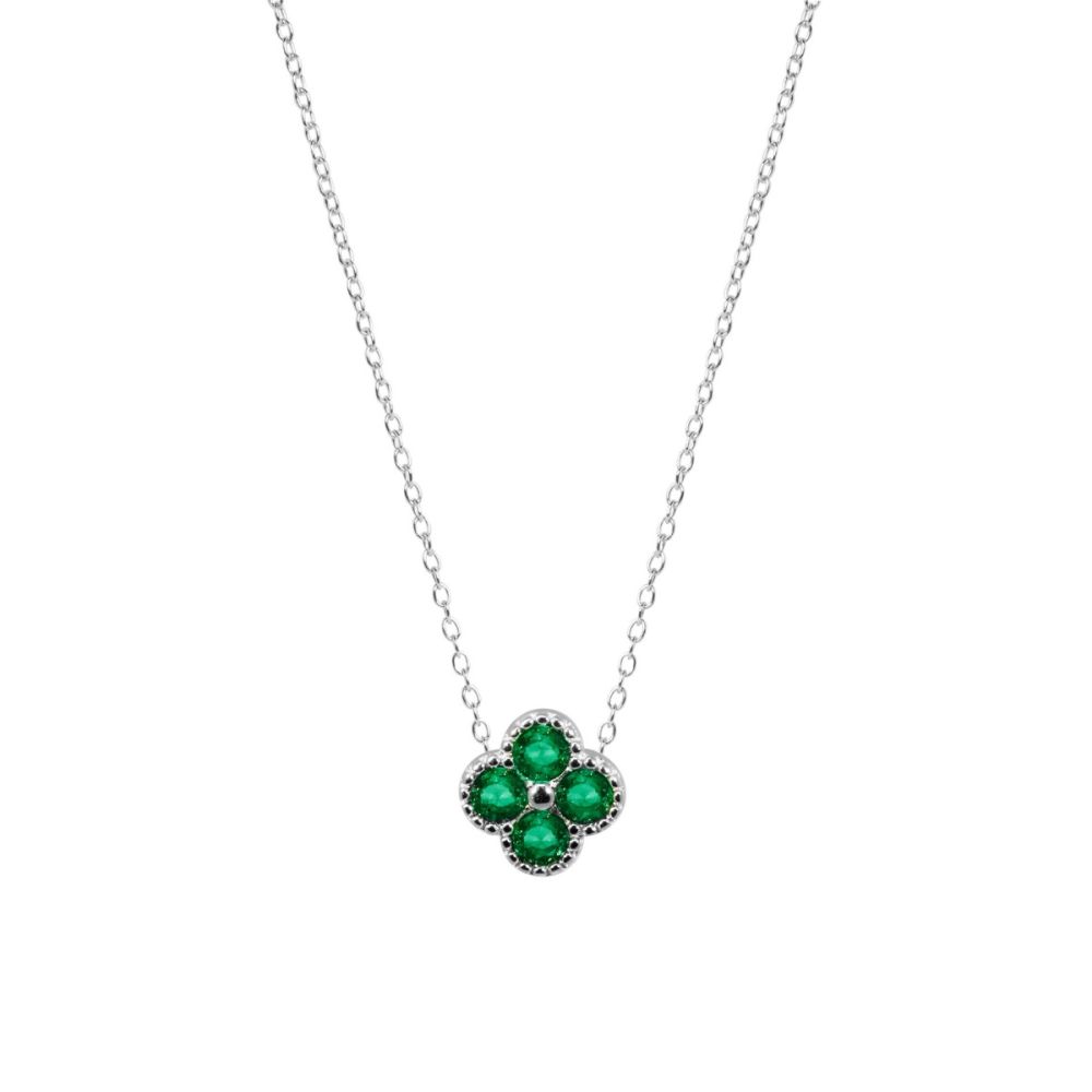Chimiama Collana Argento Quadrifoglio Smeraldo