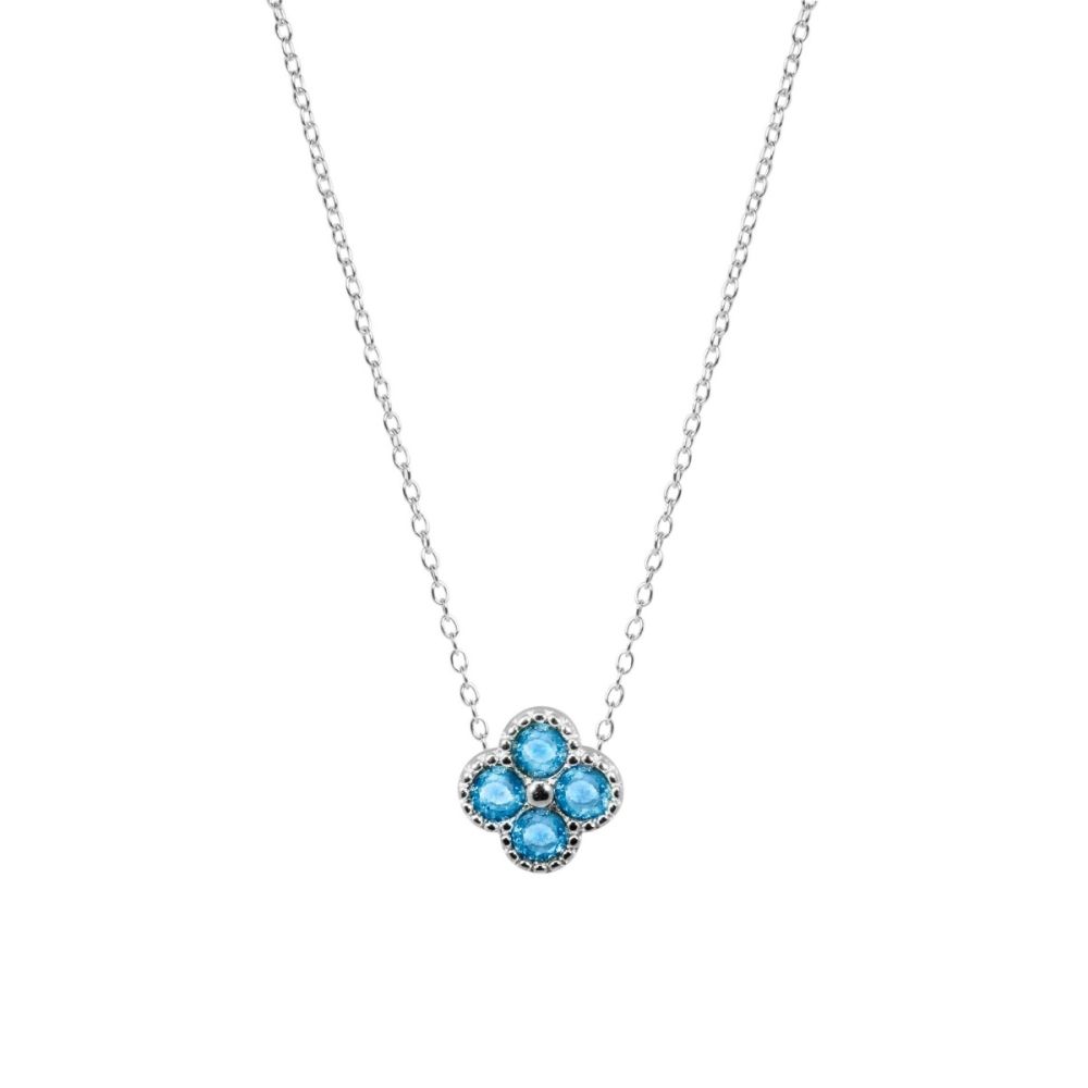 Chimiama Collana Argento Quadrifoglio Acquamarina