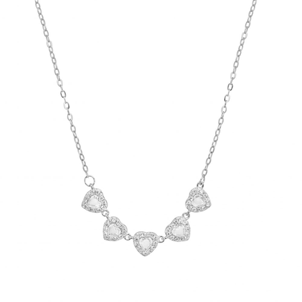 Chimiama Collana Argento 5 Cuori Bianchi