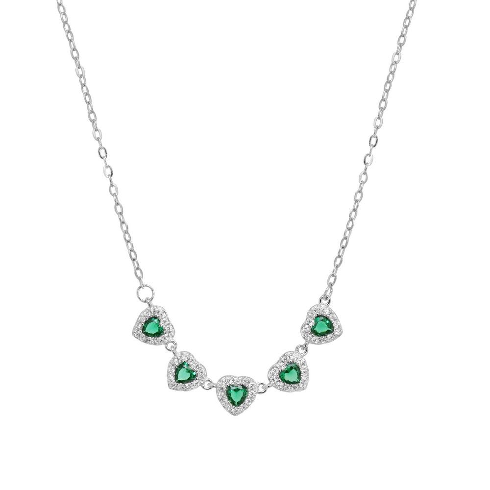 Chimiama  Collana Argento 5 Cuori Smeraldo